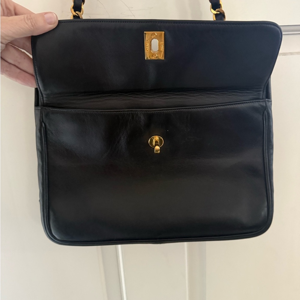 CHANEL Vintage Coco Mark Chain Shoulder Tote -Black Leather Gold Hardware w/CoA - Picture 6 of 15